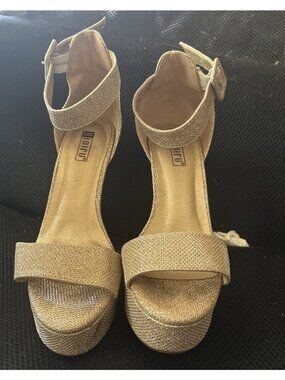 IDIFU Women’s IN4 Sabrina Platform Chunky High Heel Ankle Strap Gold Sandals 7